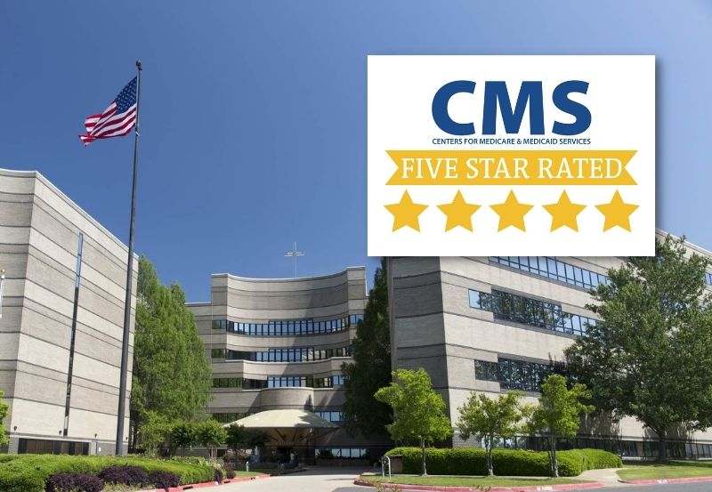 Photograph of CHI St Vincent Hot Springs and CMS five-star rated logo