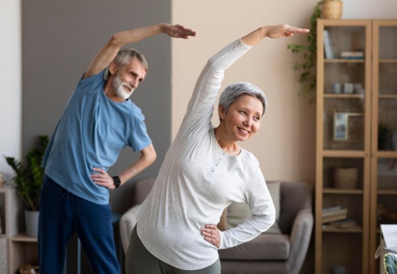 photograph of couple exercising