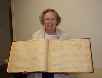 Sister Margaret with the first patient records